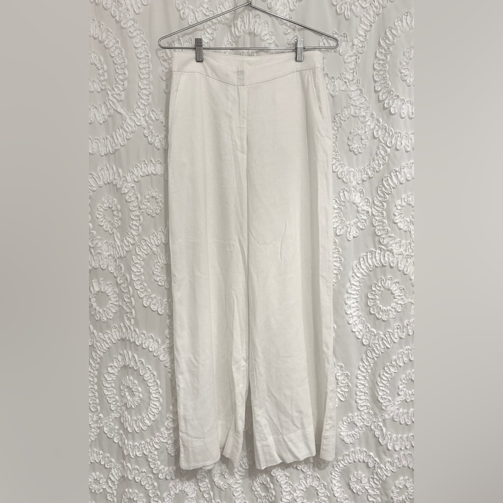 H&M WIDE-LEG LINEN-BLEND PANTS